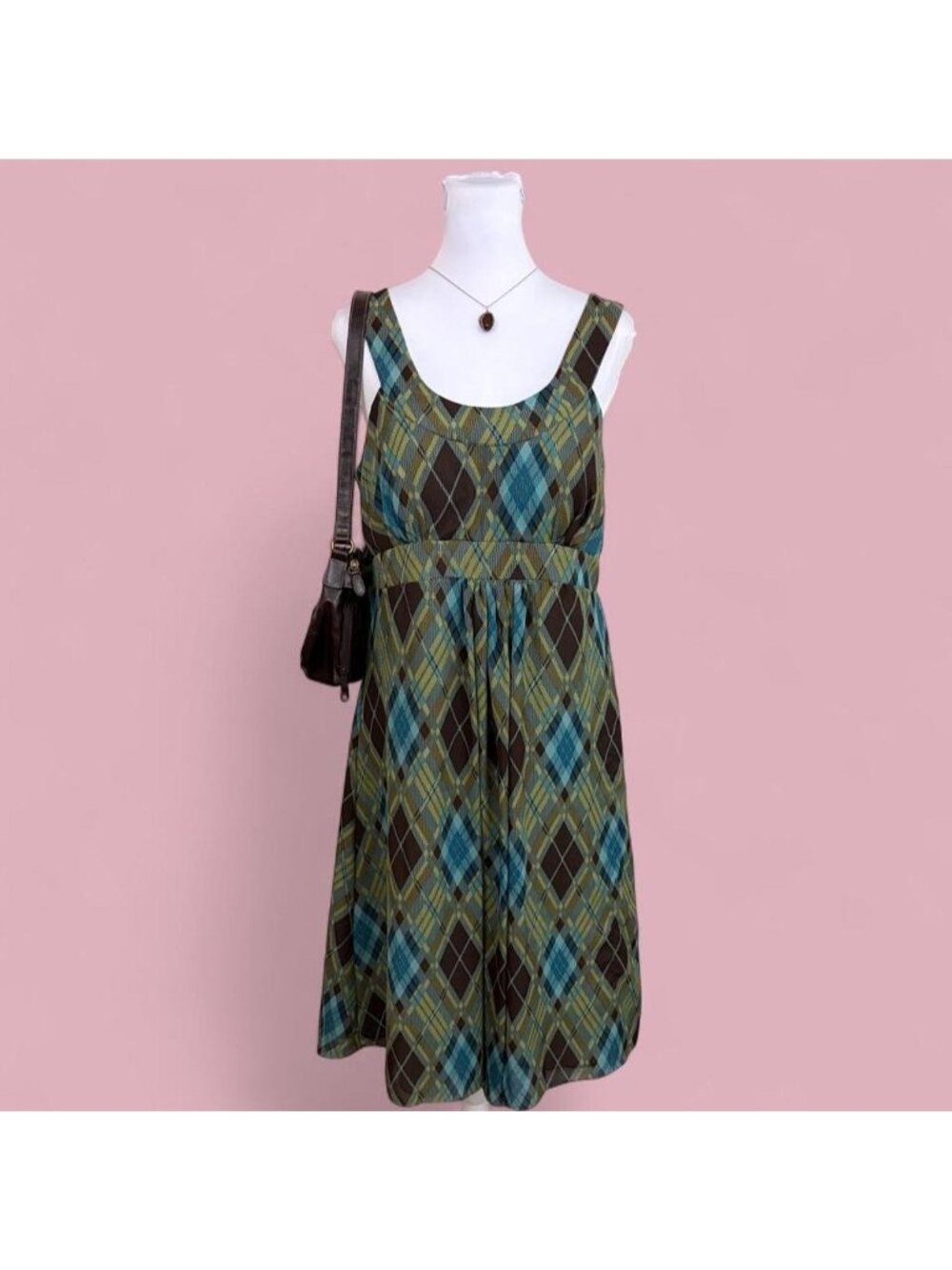y2k plaid argyle twee midi dress